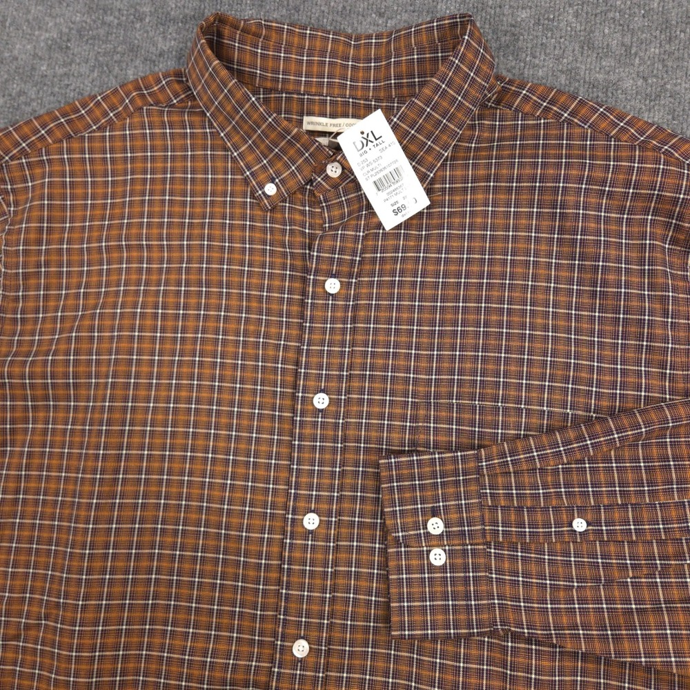 Oak Hill Shirt Mens 2XLT Orange Plaid Wrinkle Free Cool & Dry DXL Big & Tall NEW